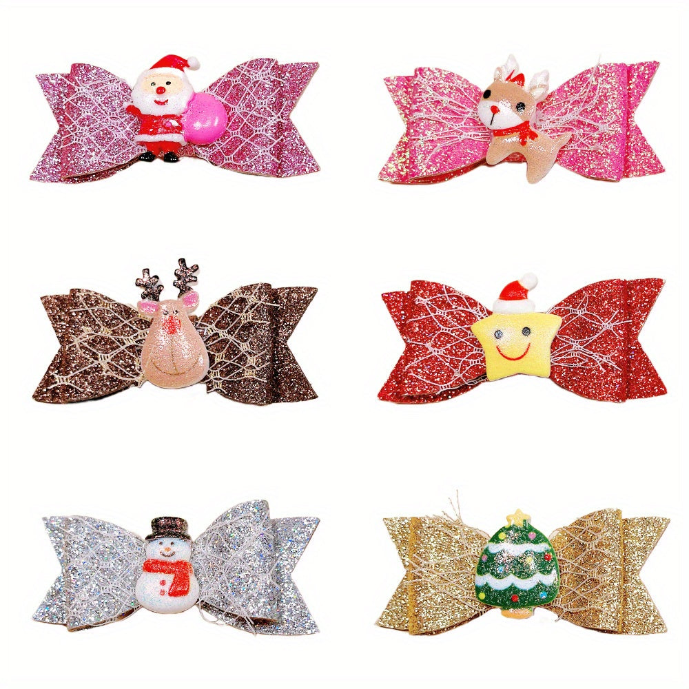 6pcs Sequin Santa Deer Tree Hairpins Hair Clips Girls Kids