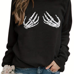 Skeleton Hand Print Long Sleeve Sweatshirt for Fall Winter