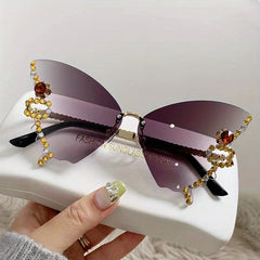 Butterfly Shape Rhinestone Rimless Sunglasses for Girls and Children