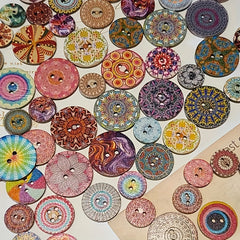 Round Vintage Wooden Buttons Mix for Sewing Crafting DIY