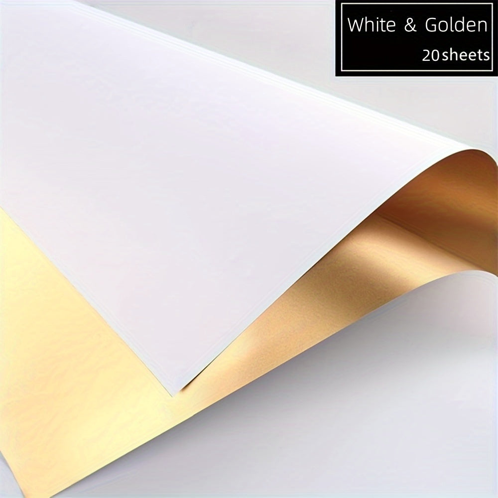 20 Sheets Double Sided Golden Flower Wrapping Paper Waterproof Gift Packaging