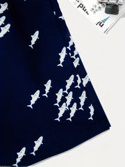 Men's Fish Graphic Drawstring Beach Shorts for Summer