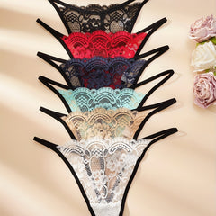 6pcs Sexy Lace Thongs Comfy Breathable Women's Underwear