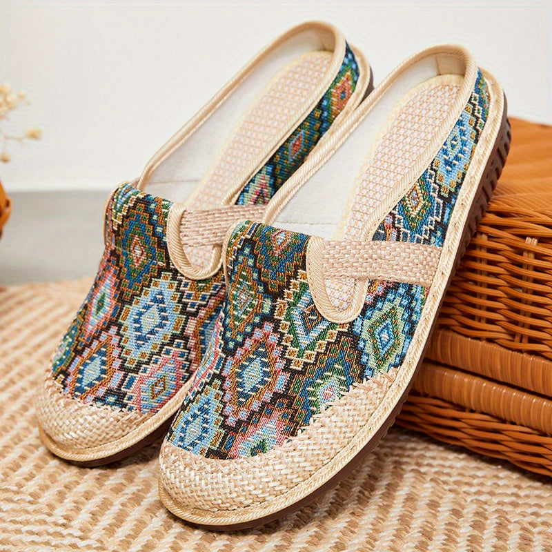 Women's Bohemian Embroidered Mule Sneakers Slip On Lightweight Walking Shoes