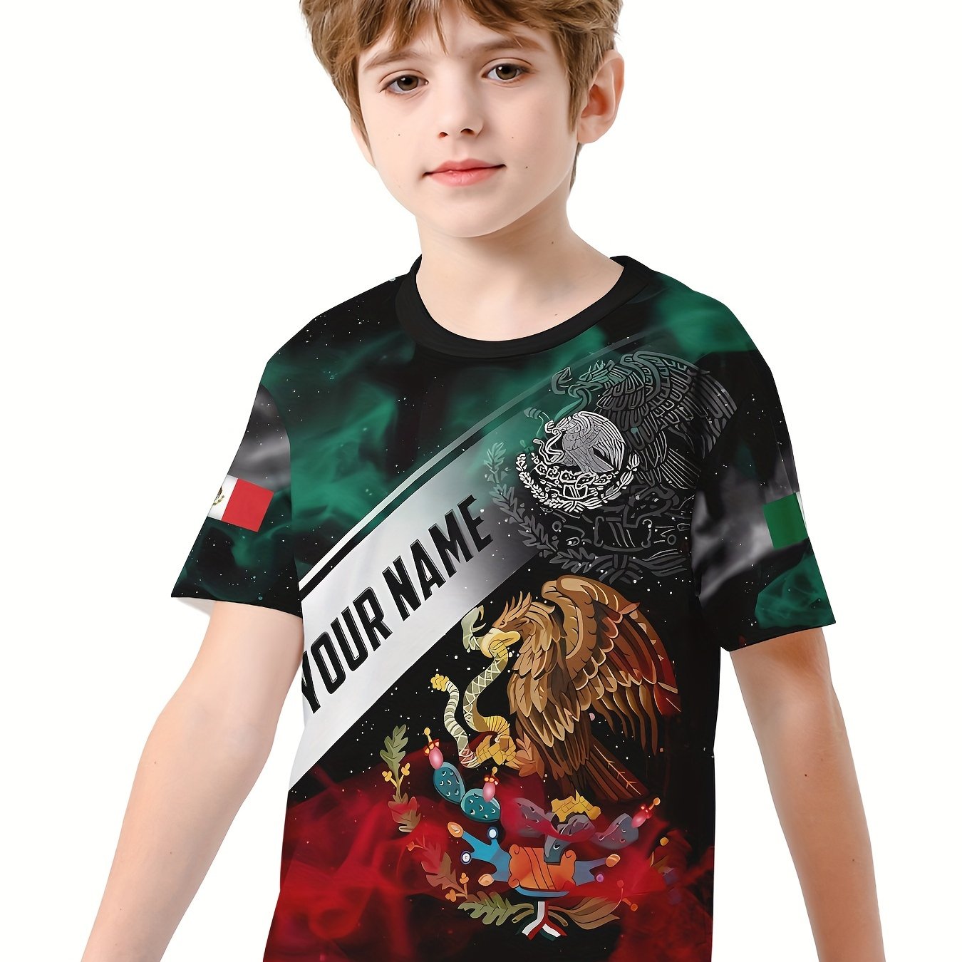 Mexico Flag 3D Print Boys Tee Lightweight Round Nec