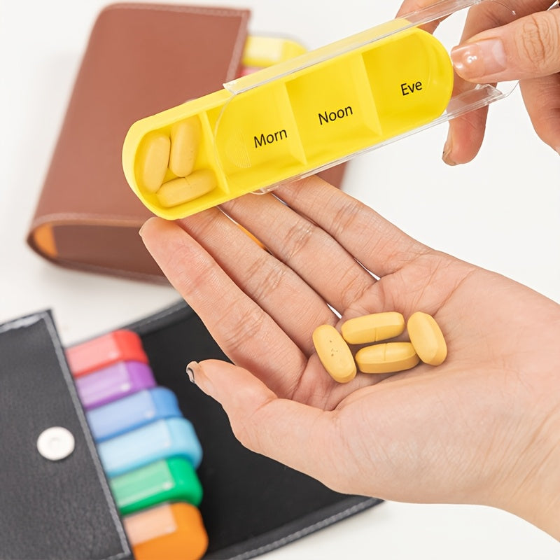 7 Day Pill Organizer with 4 Daily Reminders Portable Faux Leather Medicine Box