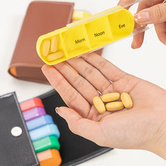 7 Day Pill Organizer with 4 Daily Reminders Portable Faux Leather Medicine Box