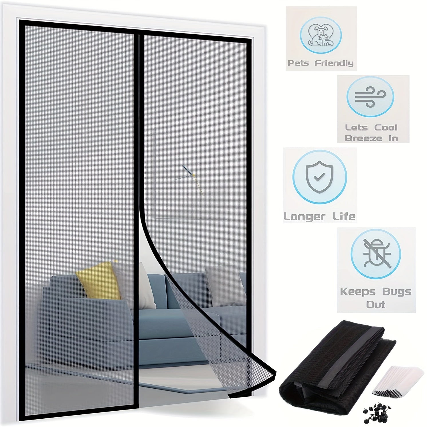 Magnetic Screen Door Self Sealing Mesh Partition