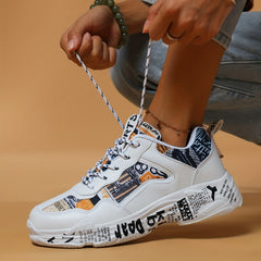 Retro Letter Print Skate Shoes Lace Up Thick Sole Casual Sneakers