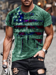 Men's Retro Flag Print Sports T-shirt for Summer