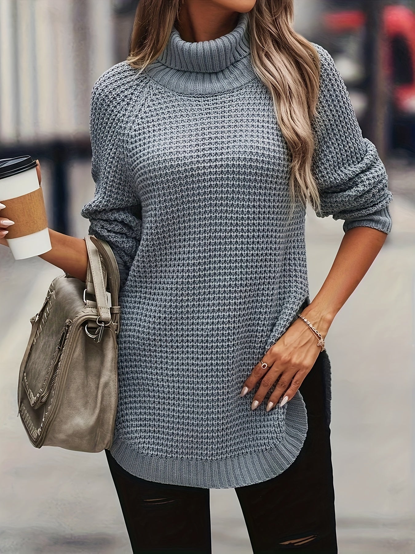 Casual Sweater Women's Plus Solid Long Sleeve Turtle Neck