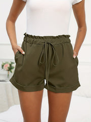 Elastic Drawstring High Rise Roll Up Shorts