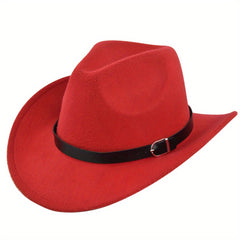Vintage Cowboy Hat Classic Rolled Brim Fedora Cap Solid Felt Hat