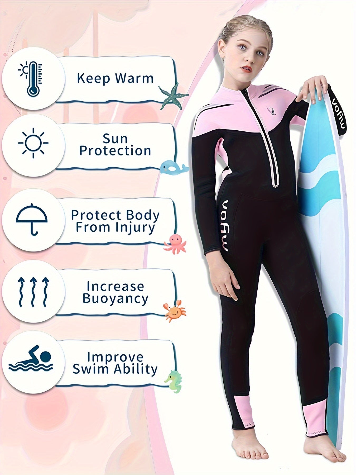 Kids Warm Fleece Diving Suit 3.5mm Half Zip Long Sleeve for Swimming Surfing