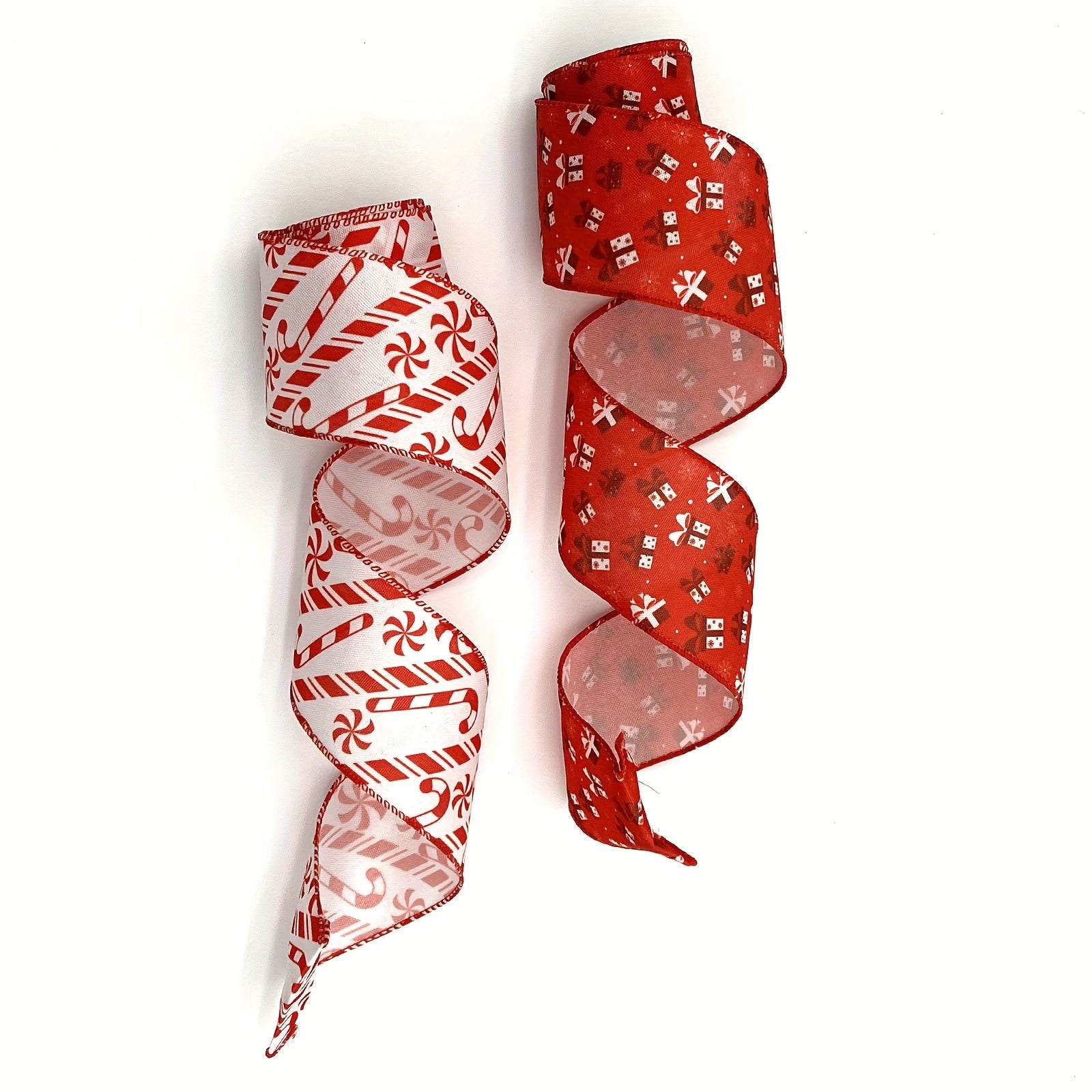 4.57m Christmas Gift Pattern Wired Red Ribbon - Candy Cane Design