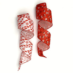 4.57m Christmas Gift Pattern Wired Red Ribbon - Candy Cane Design