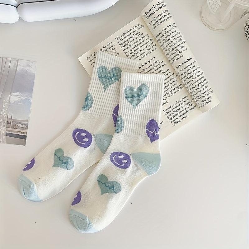 3 Pairs Heart Print Socks Mid Tube Women's Stockings
