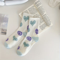 3 Pairs Heart Print Socks Mid Tube Women's Stockings