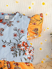 Baby Girls Casual Floral Graphic Print Fly Sleeve Dress Clothes