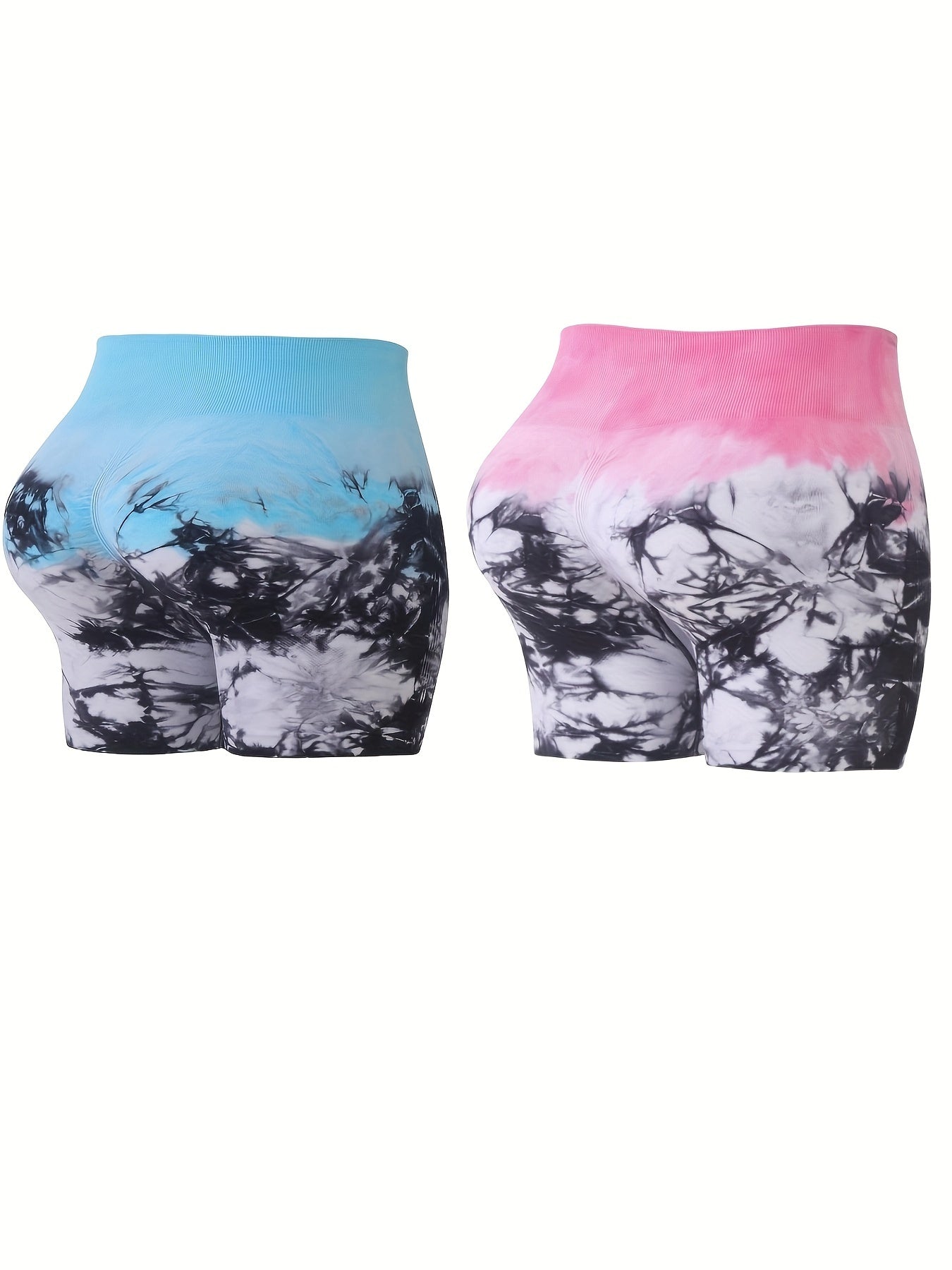 2Pcs Tie Dye Yoga Shorts High Waist Butt Lifting Slimming Fitness Shorts