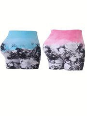 2Pcs Tie Dye Yoga Shorts High Waist Butt Lifting Slimming Fitness Shorts
