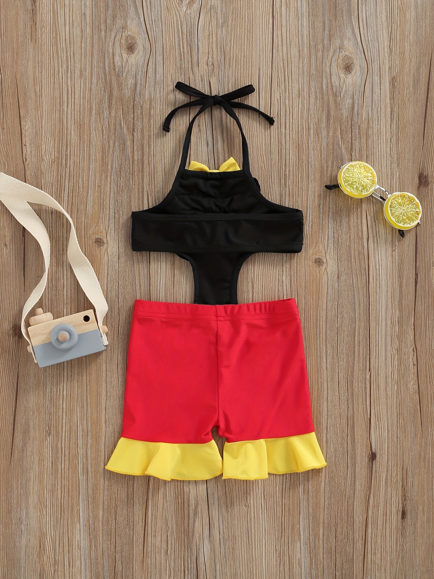Toddler Girls Bow Cut Out Ruffle Trim Halter One Piece Swimsuit