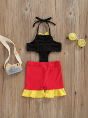Toddler Girls Bow Cut Out Ruffle Trim Halter One Piece Swimsuit