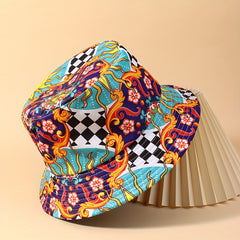 Boho Sunflower Print Bucket Hat Vintage Y2K Basin Hat Classic Lightweight