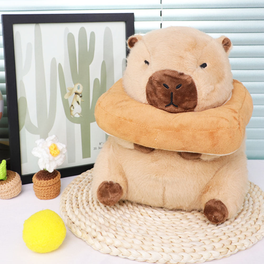 9" Capybara Plush Toy with Toast Soft Realistic Stuffed Animal - Red
