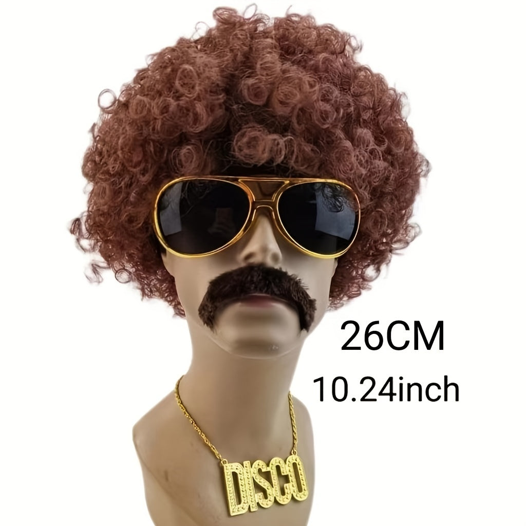 70s Fluffy Short Curly Synthetic Hair Wig Set - Men's Disco Costume