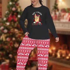Christmas Pajamas Set Women's Singing Gesture Tee & Striped Pants