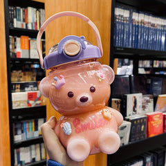 Big Belly Bear Water Bottle with Shoulder Strap and Straw 1000ml