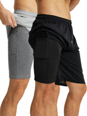 Men's 2 in 1 Quick-dry Sports Shorts with Pocket