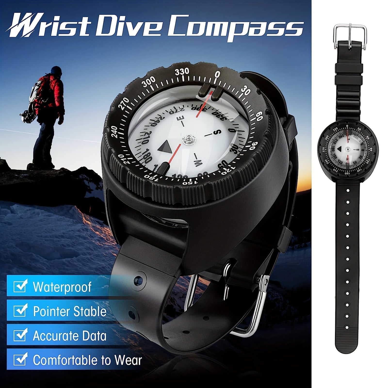 Scuba Waterproof Wrist Compass With TPU Band
