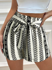 Geo Print Belted Shorts for Women