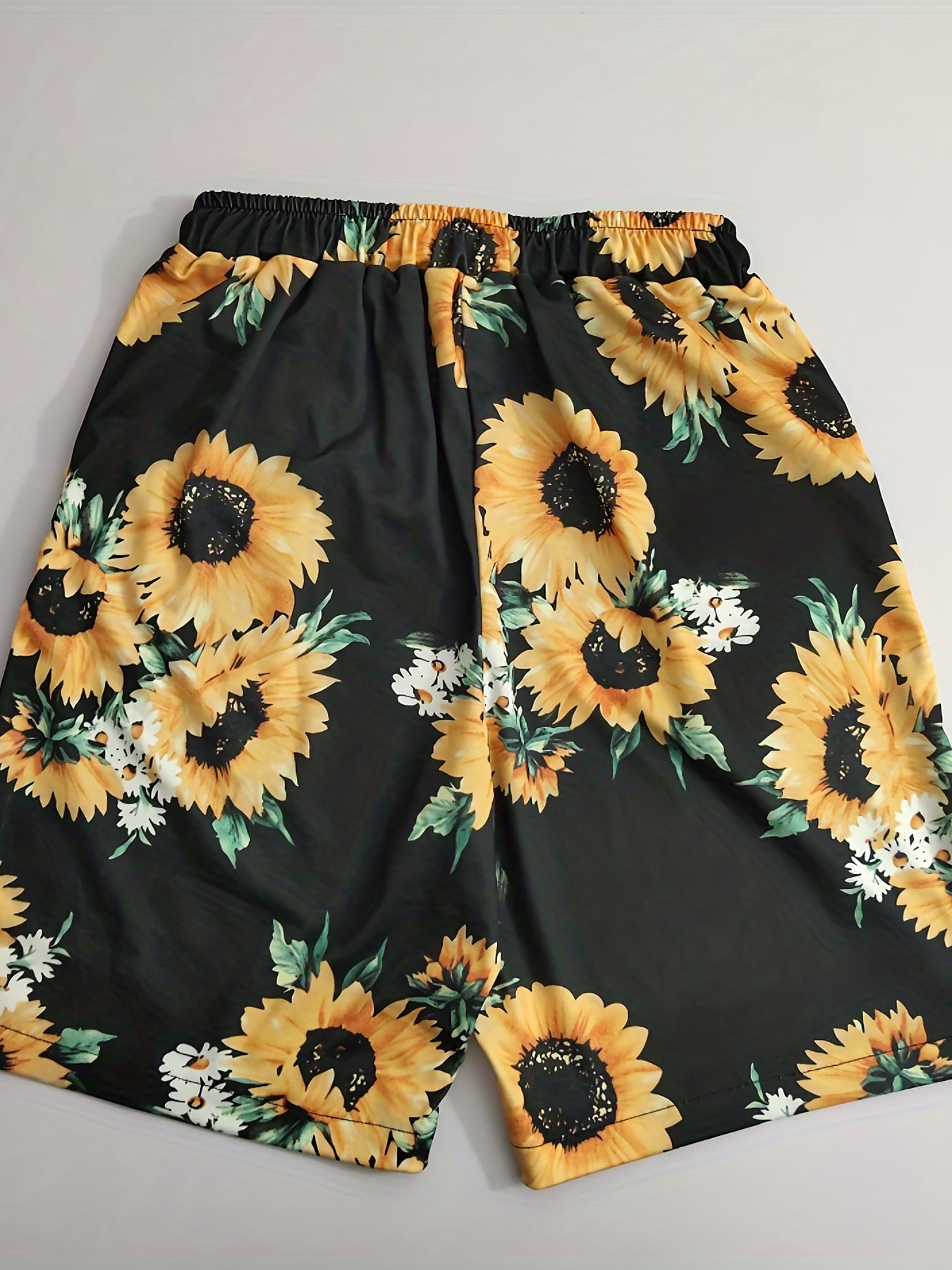 Sunflower Print Shorts Elastic Waist Summer Shorts Women's Clothing