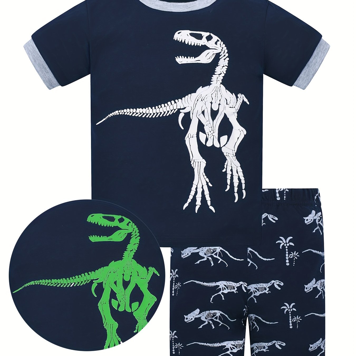 2pcs Toddler Boys Glow Dino Pajamas Set