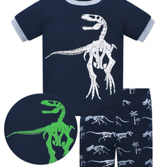 2pcs Toddler Boys Glow Dino Pajamas Set