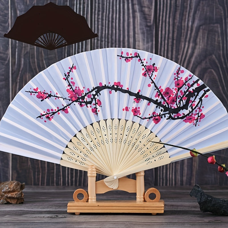 Floral Bamboo Fan Traditional Classic Plum Blossom Cosplay Accessory