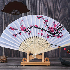 Floral Bamboo Fan Traditional Classic Plum Blossom Cosplay Accessory
