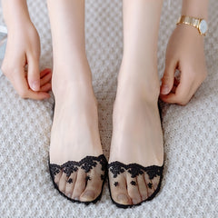 4 Pairs Floral Lace Mesh Socks Invisible Ankle Stockings