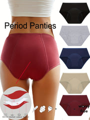 5pcs High Waist Period Panties Full Cover Anti Leak Women's Lingerie