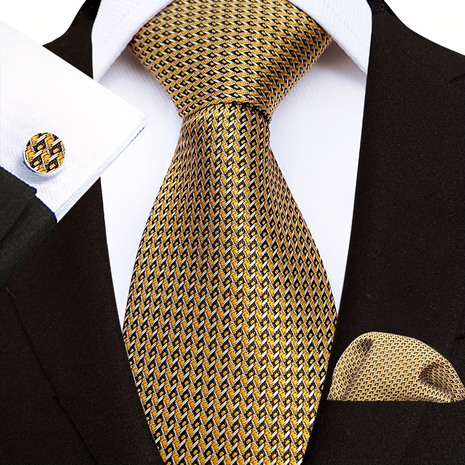 Men's Paisley Floral Necktie Set with Handkerchief and Clip