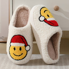 Christmas Cartoon Plush Slippers Smile Face Warm Shoes