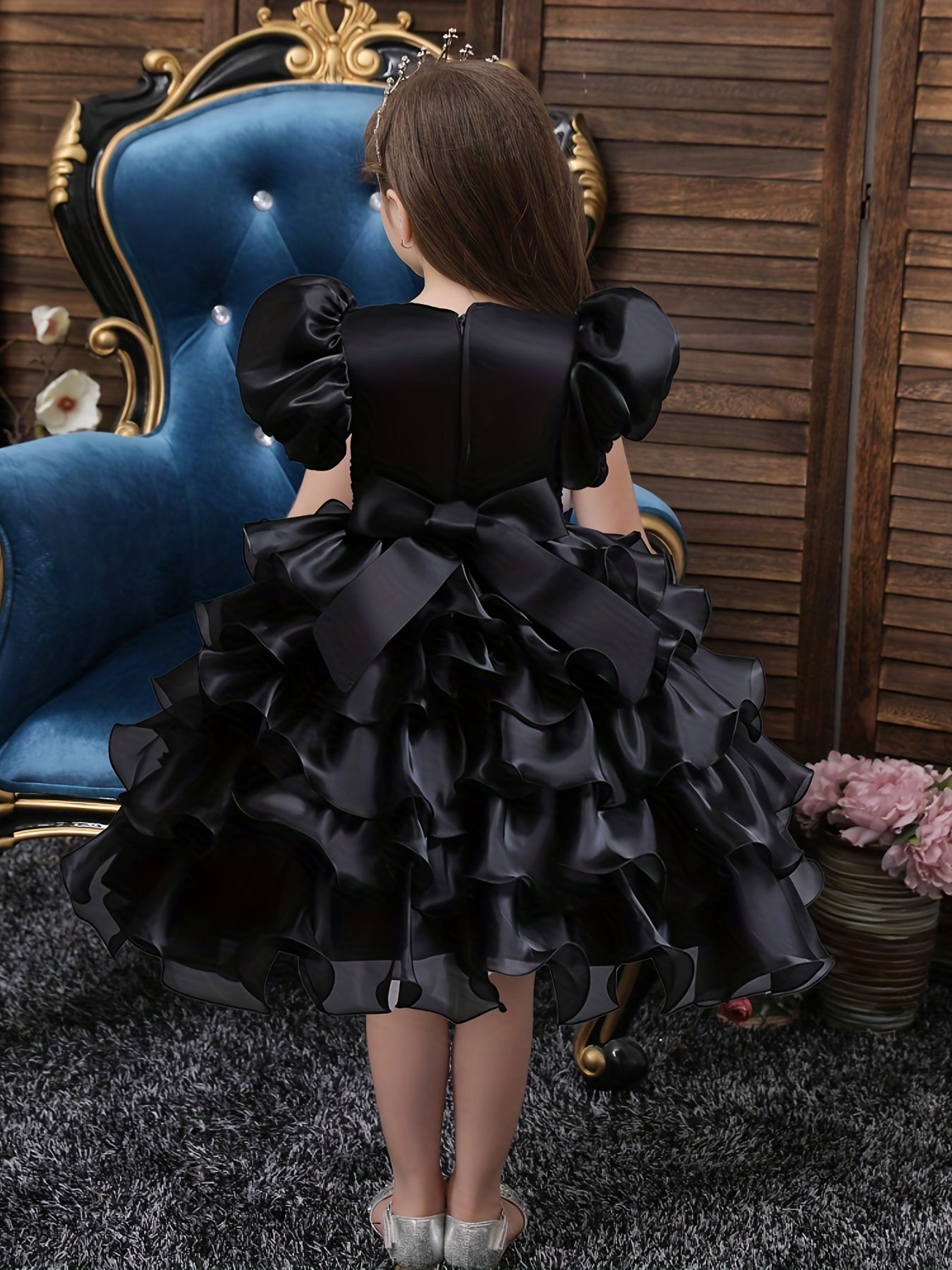 Sequined Party Ball Dress Swirl Tiered Princess Dress