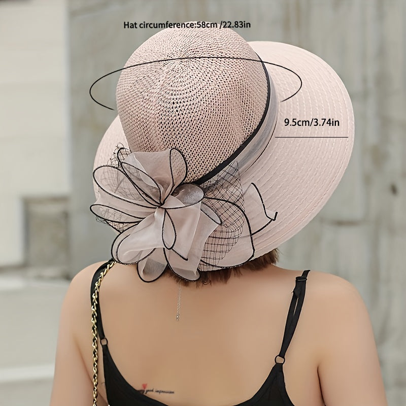 Organza Sun Hat Stitching Derby Hat Hollow Knitted Breathable Church