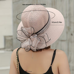 Organza Sun Hat Stitching Derby Hat Hollow Knitted Breathable Church