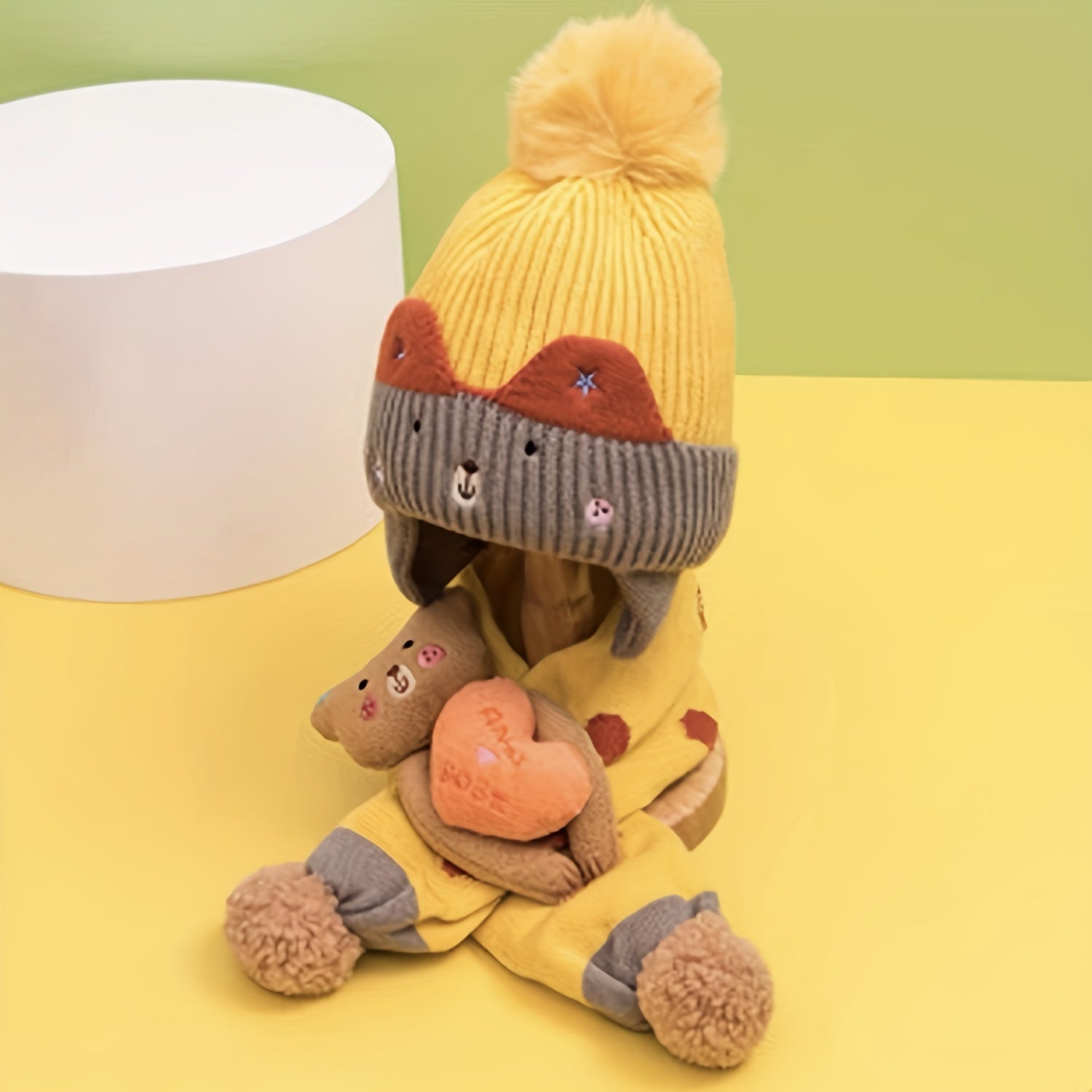 Kids Winter Cartoon Girls Beanie Pullover Hat And Scarf For Winter
