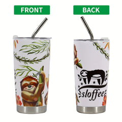 20oz Stainless Steel Sloth Pattern Insulated Tumbler, Keeps Beverage Cold & Hot