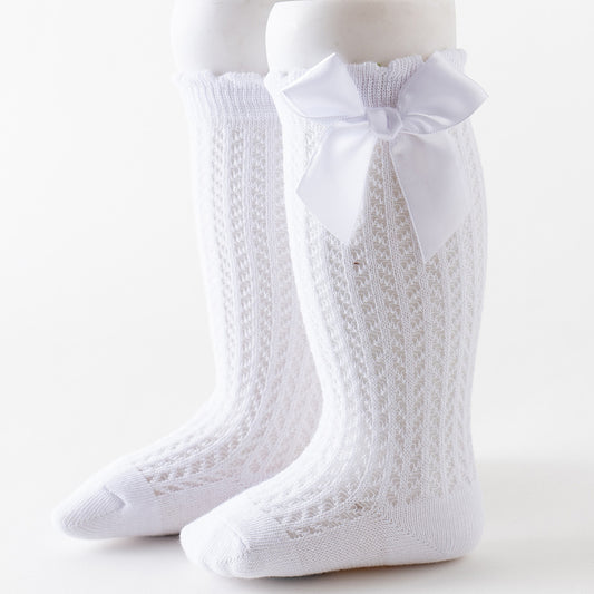 Baby Girls Knee High Socks Infants Toddlers Bow Knit Socks Cotton Stockings
